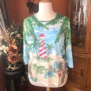 Women’s Coral Bay Plus Size Turquoise Tropical Christmas 🎄🎅 Design Blouse S 1X